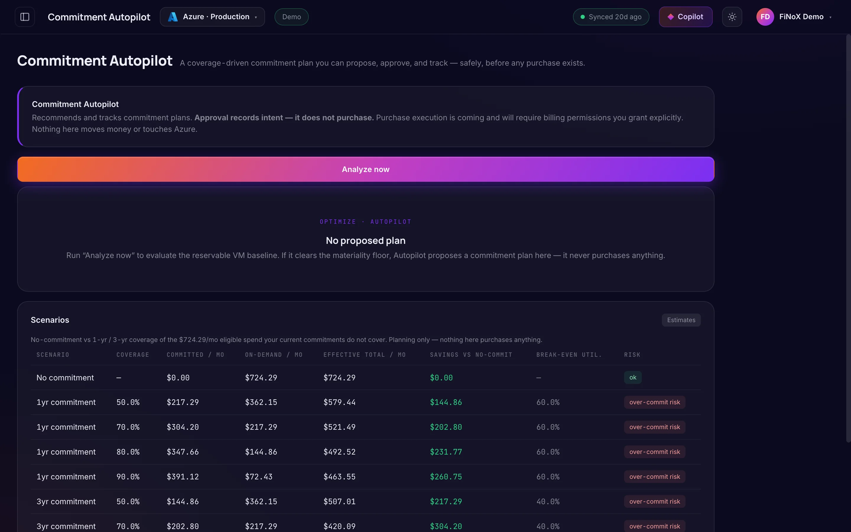 Commitment Autopilot — finoX product screen