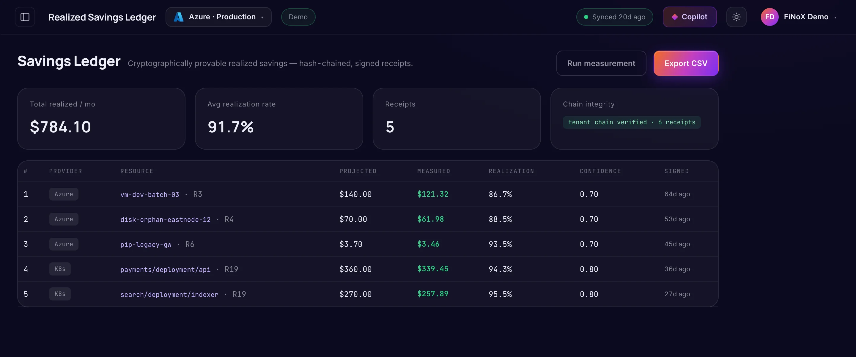 Savings Ledger — finoX product screen